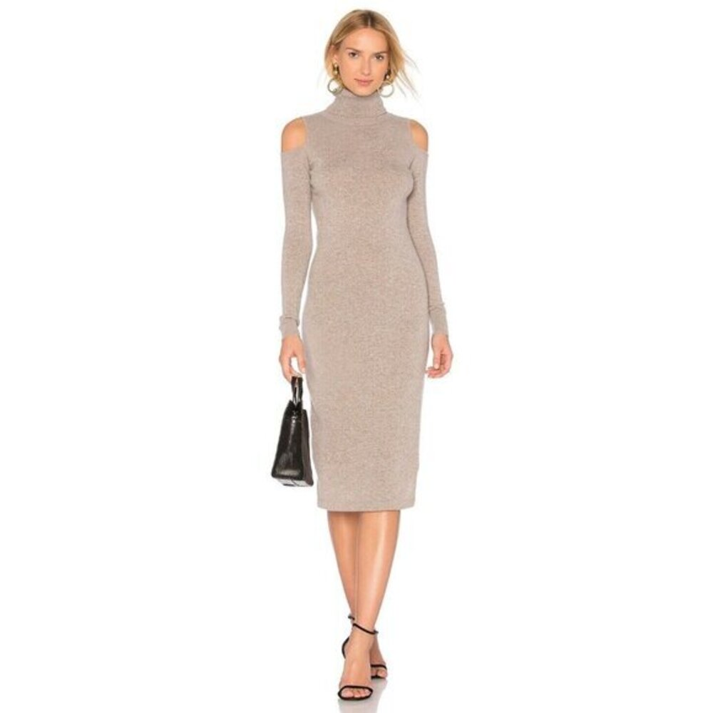 Autumn Cashmere Sweater Dress Cold Shoulder turtleneck SZ L Retail $363